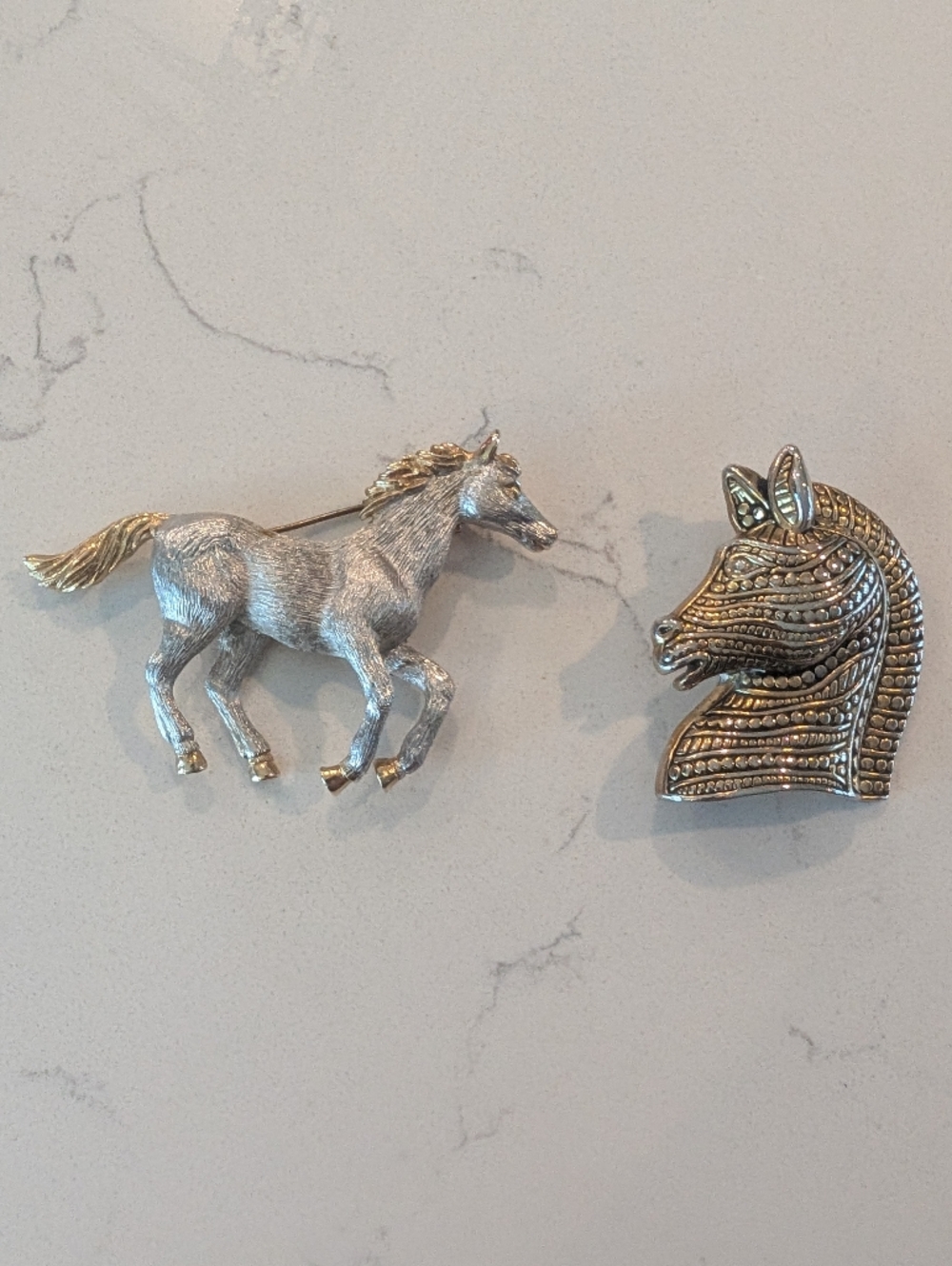 Set Of Two Vintage Horse Brooches